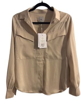 ICHI Fringe Tapioca Cream Button-Down Utility Shirt